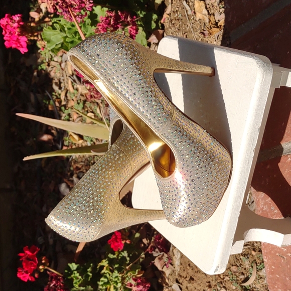 Delicacy Gold Rhinestone Platform Super High Pumps 7.5 - Picture 4 of 9